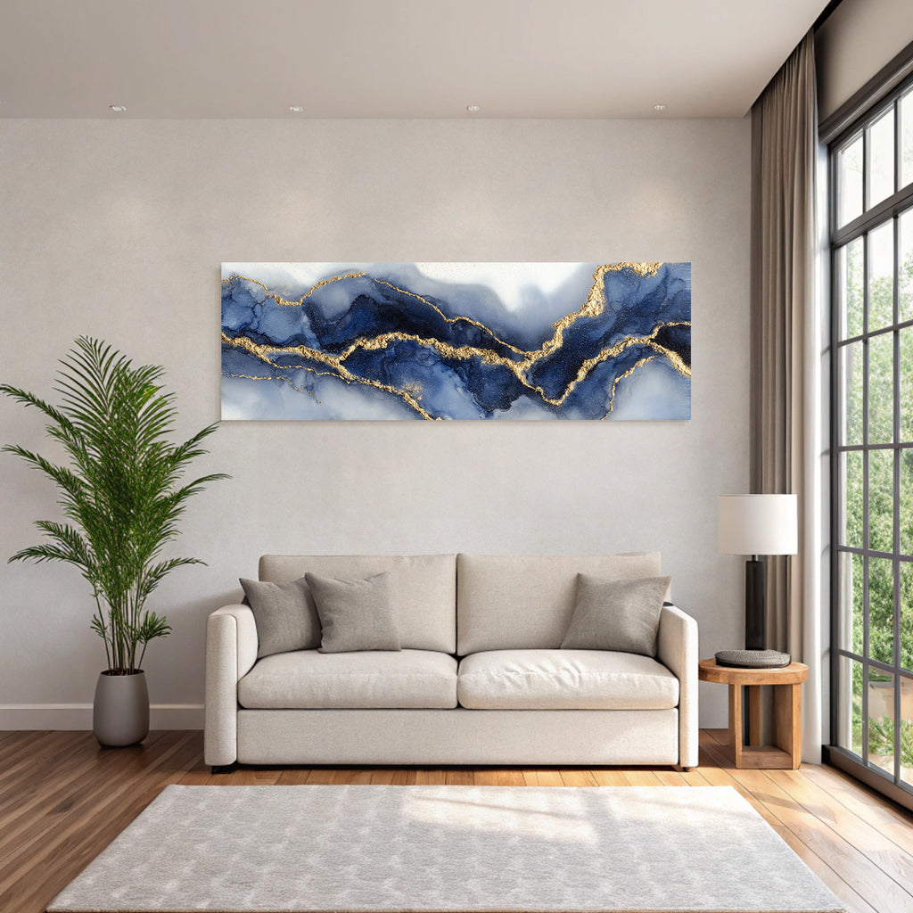 Design Mit Blautonesen Und Goldenen Linien