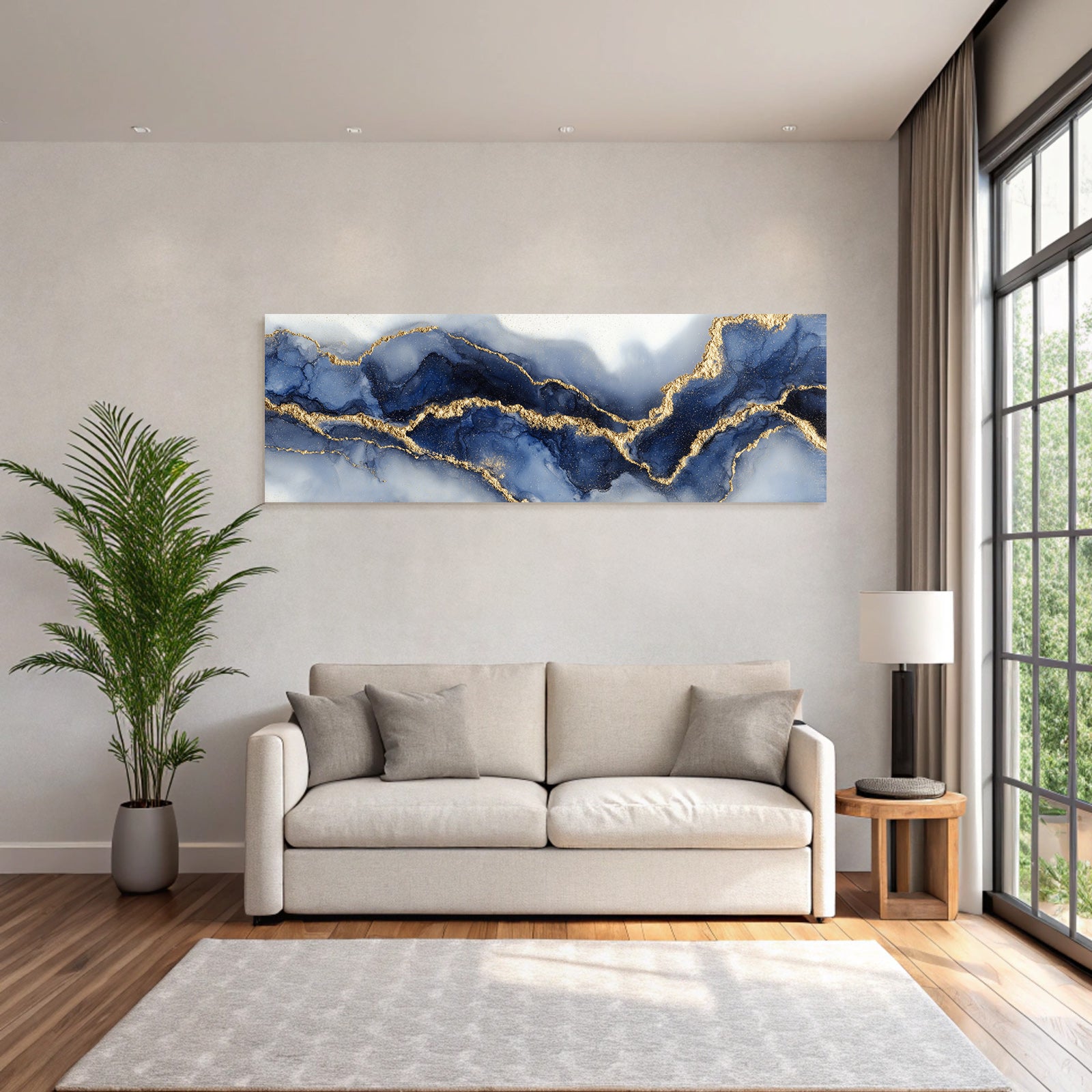 Design Mit Blautonesen Und Goldenen Linien