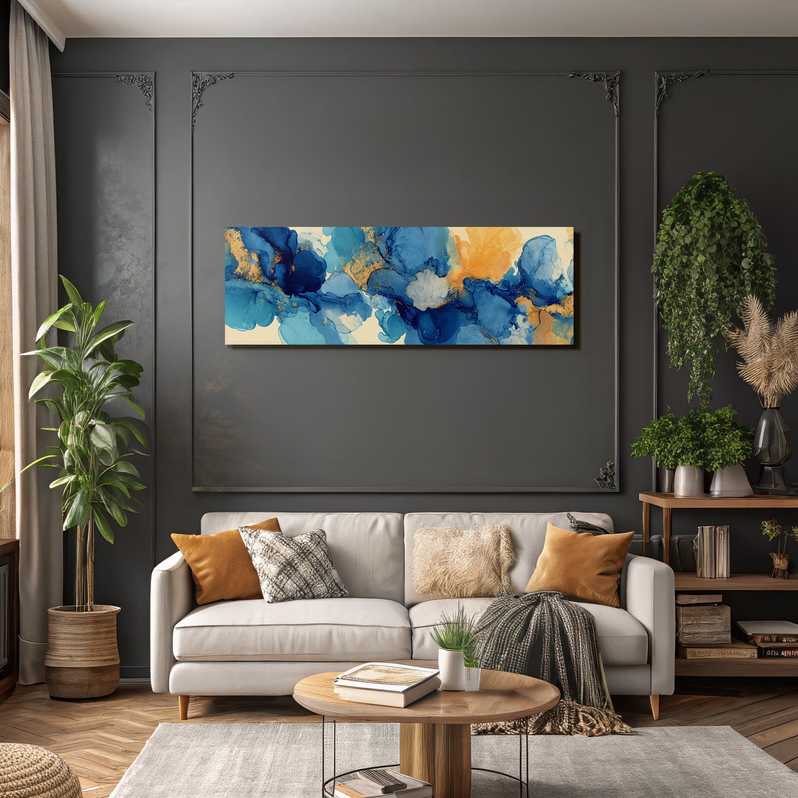 Design Mit Flüssigen Formen In Blau Und Orange Gold