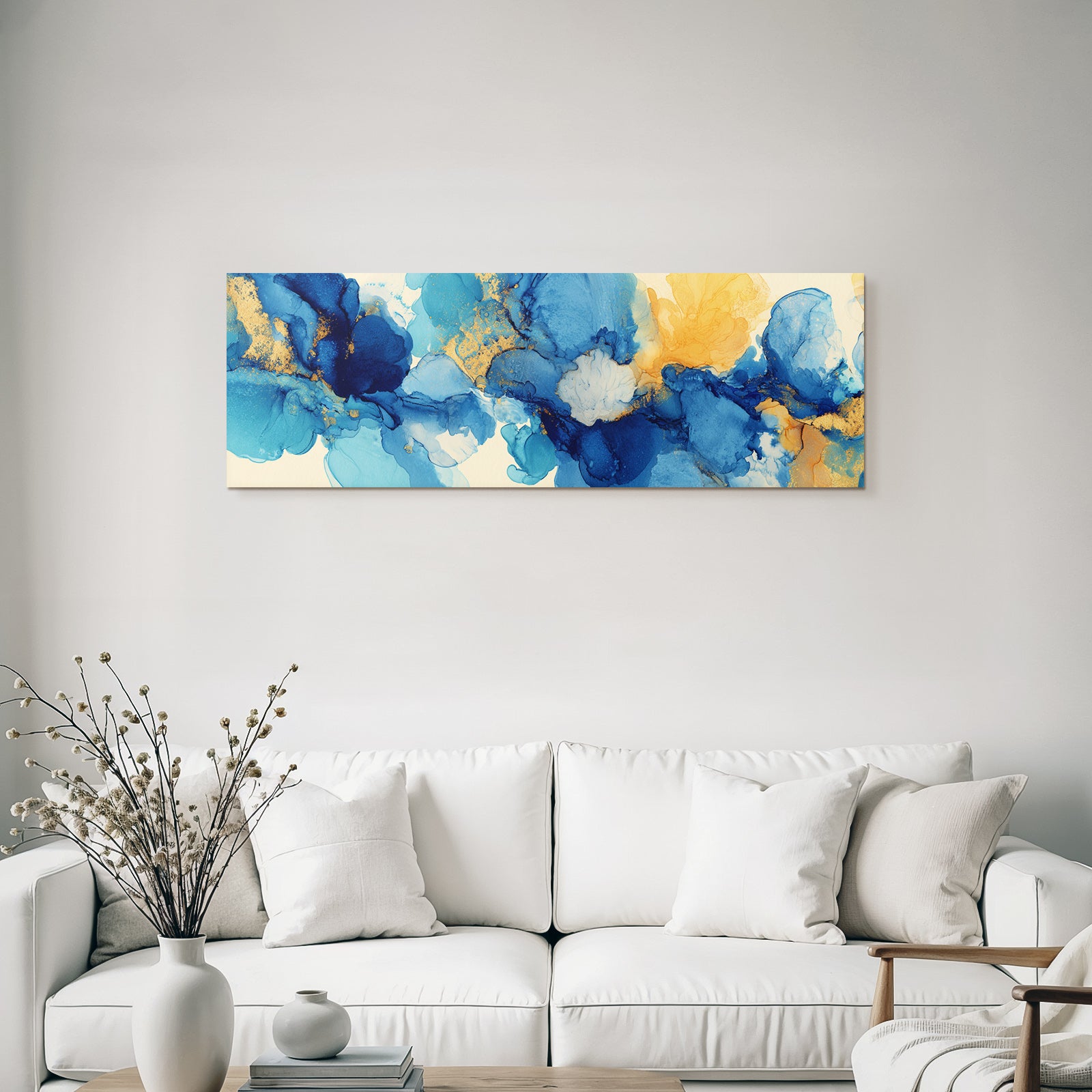 Design Mit Flüssigen Formen In Blau Und Orange Gold