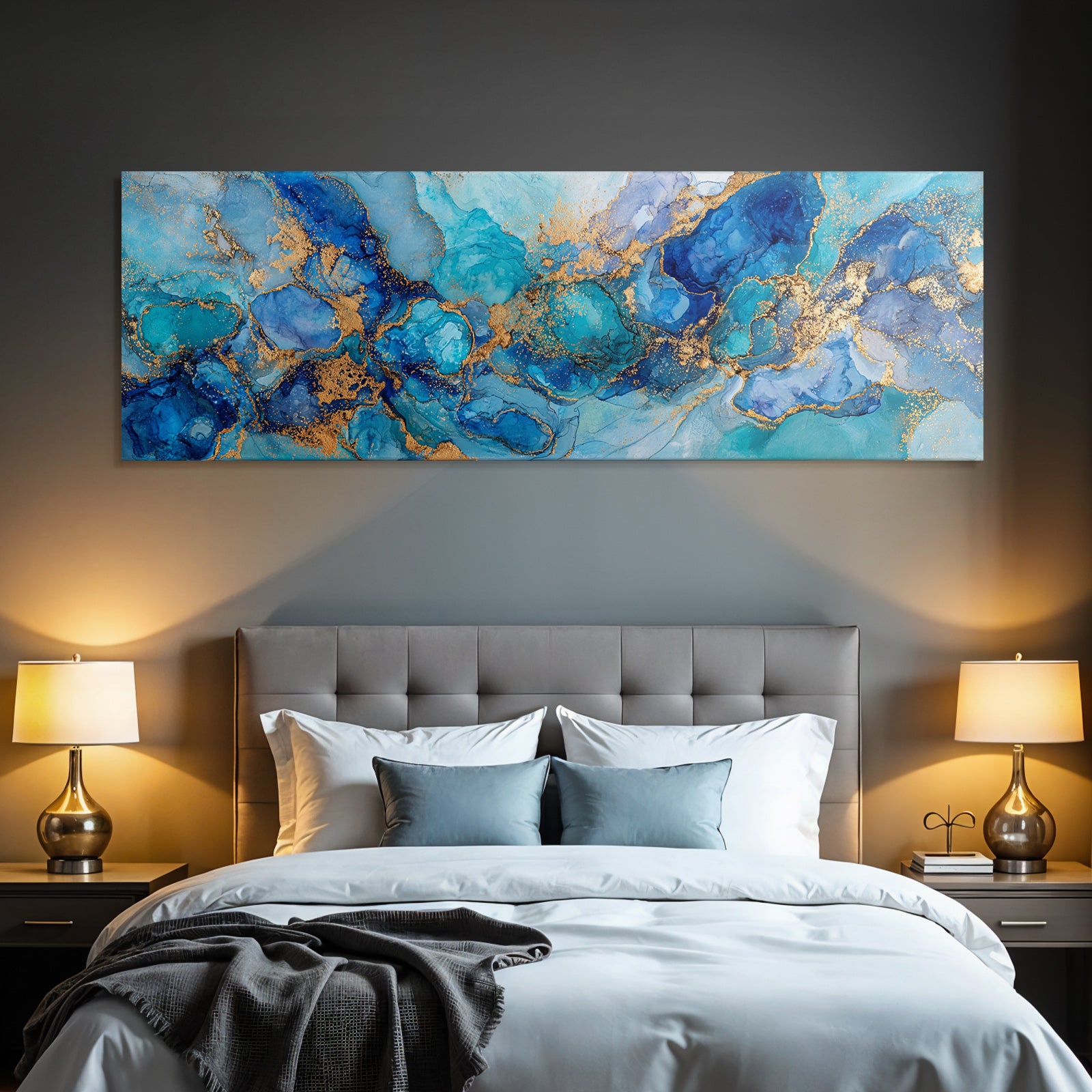 Play of colors of blue turquoise gold