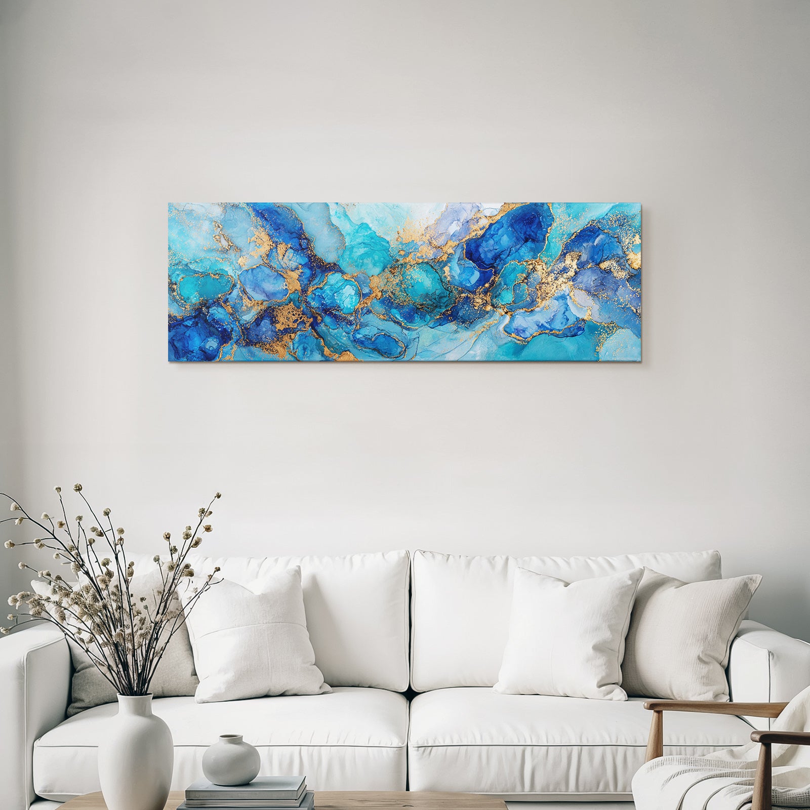 Play of colors of blue turquoise gold