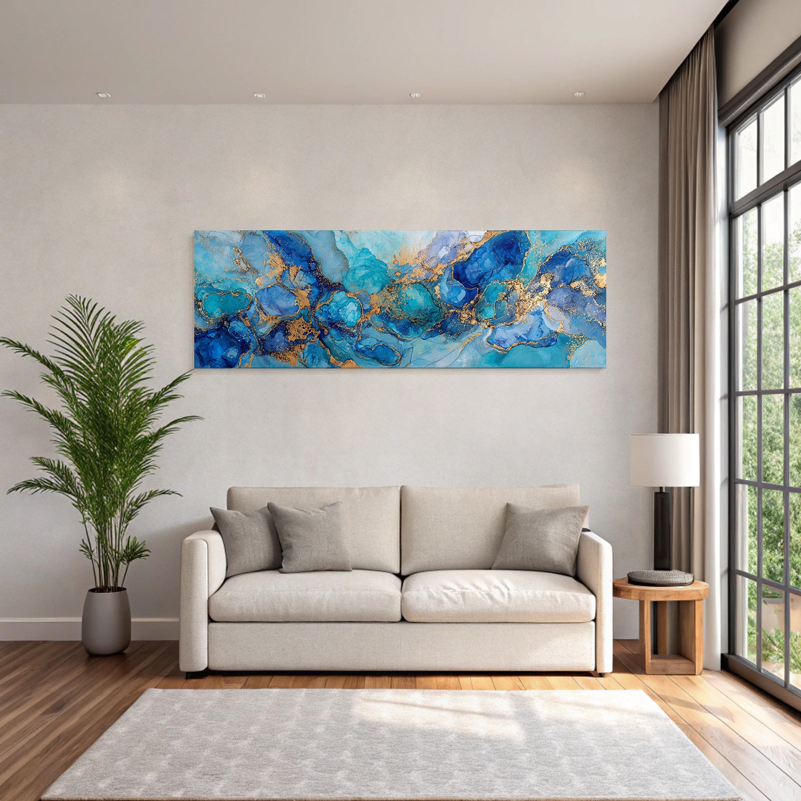 Play of colors of blue turquoise gold