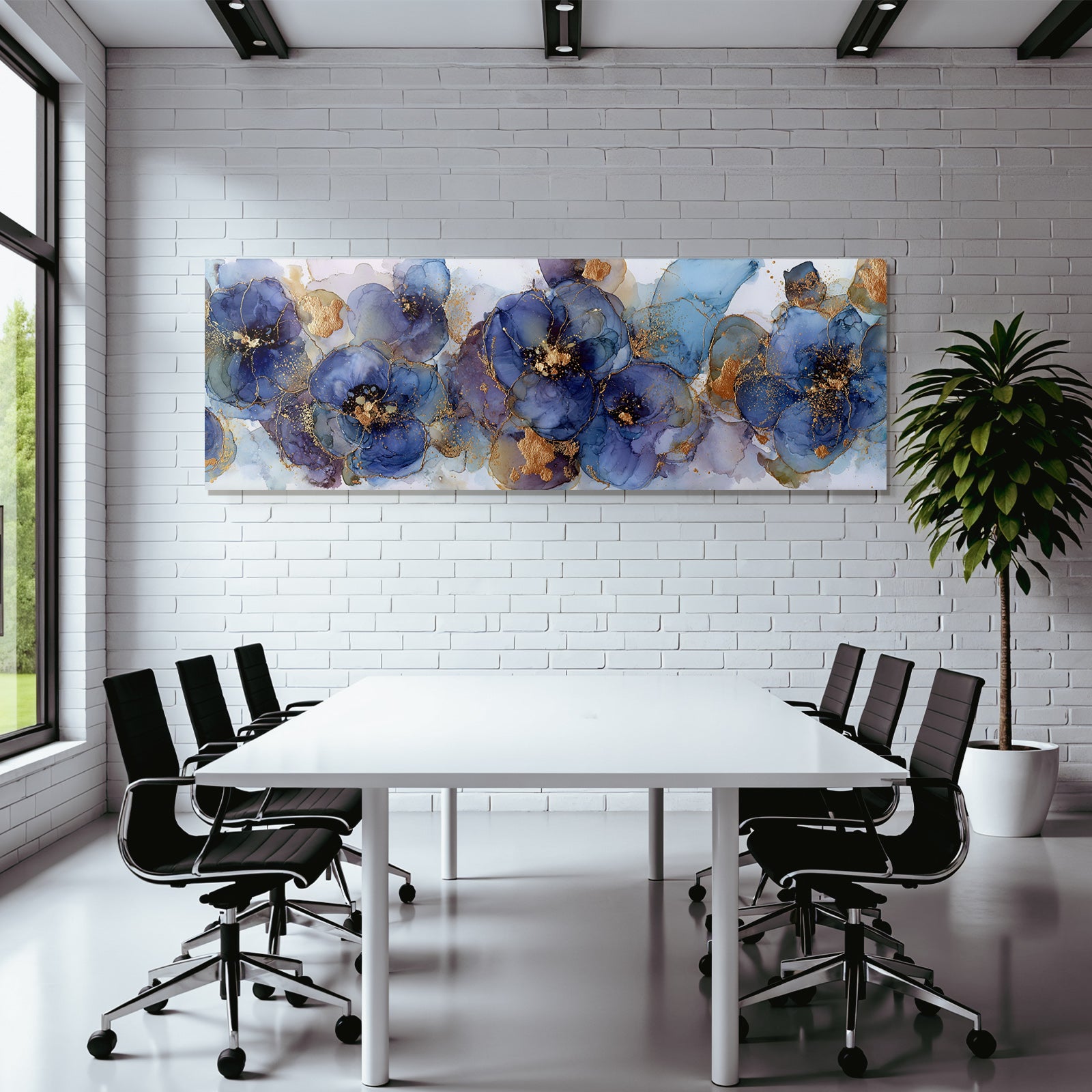 Fliessende Blumenkunst In Blau Lila Mit Goldakzenten