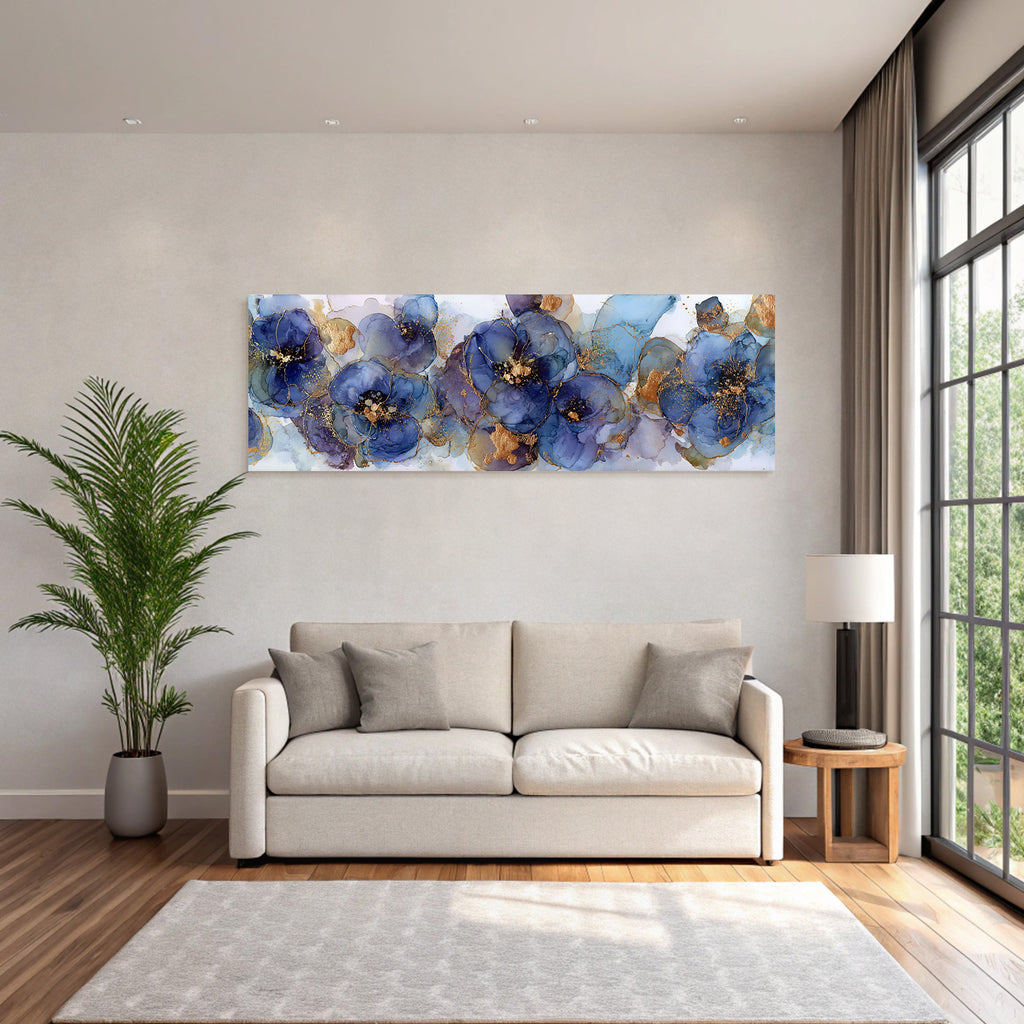 Fliessende Blumenkunst In Blau Lila Mit Goldakzenten