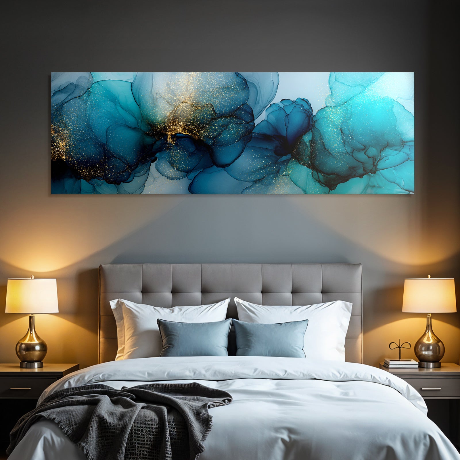 Fliessende Formen Blau Türkis Gold