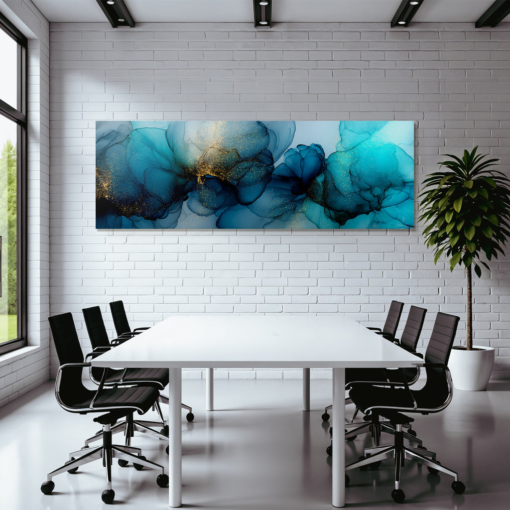 Fliessende Formen Blau Türkis Gold