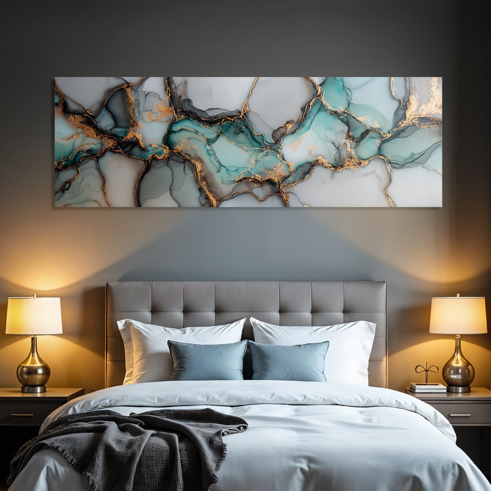 Flüssige Farben Teal Schwarz Weiss Und Gold