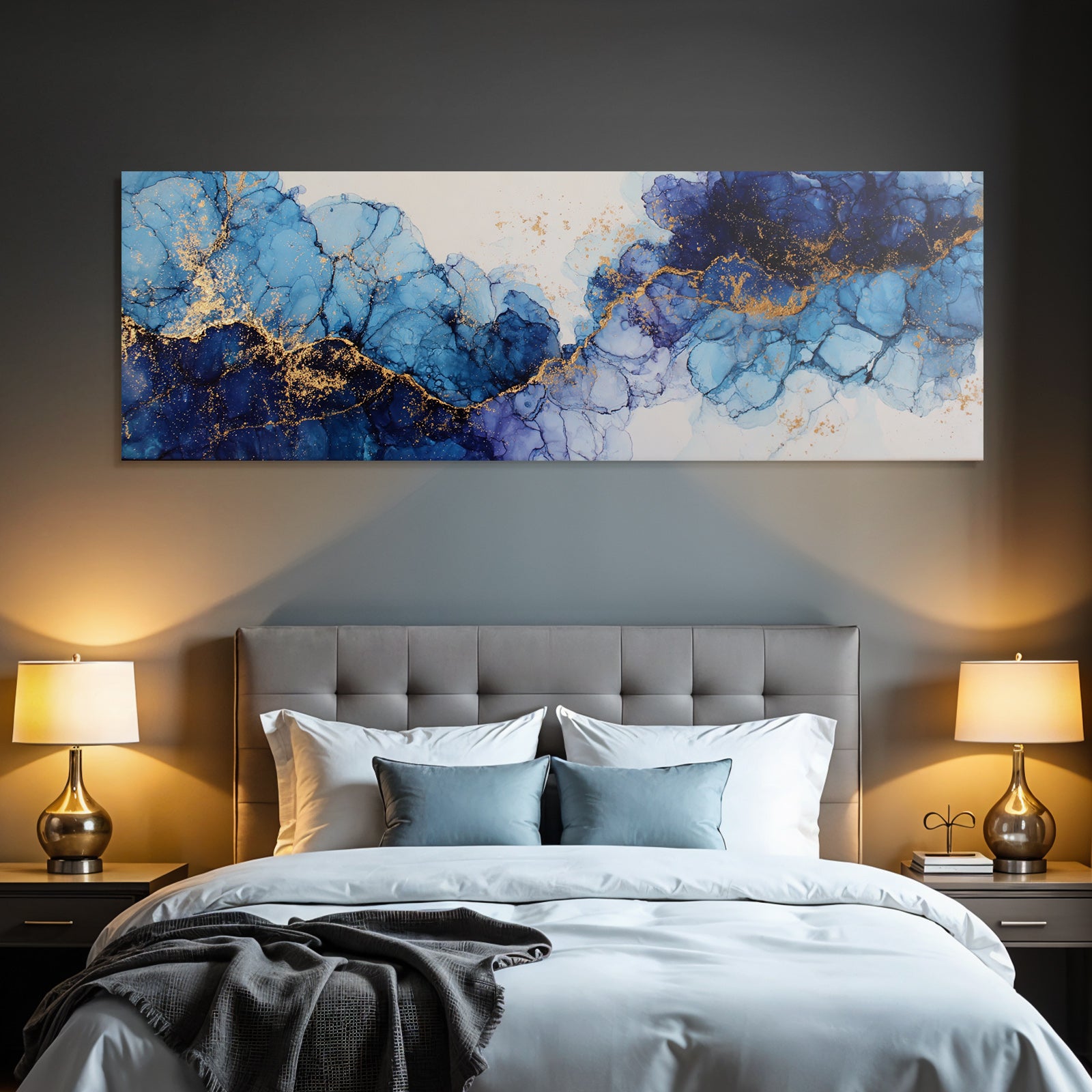 Flüssige Kunst Blau Navy Mit Goldakzenten