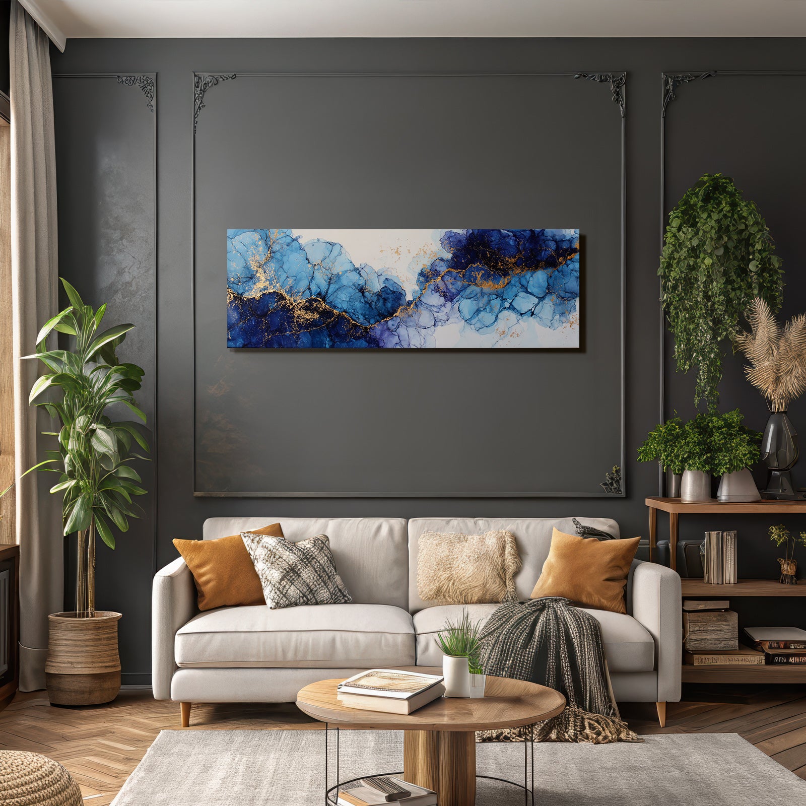 Flüssige Kunst Blau Navy Mit Goldakzenten