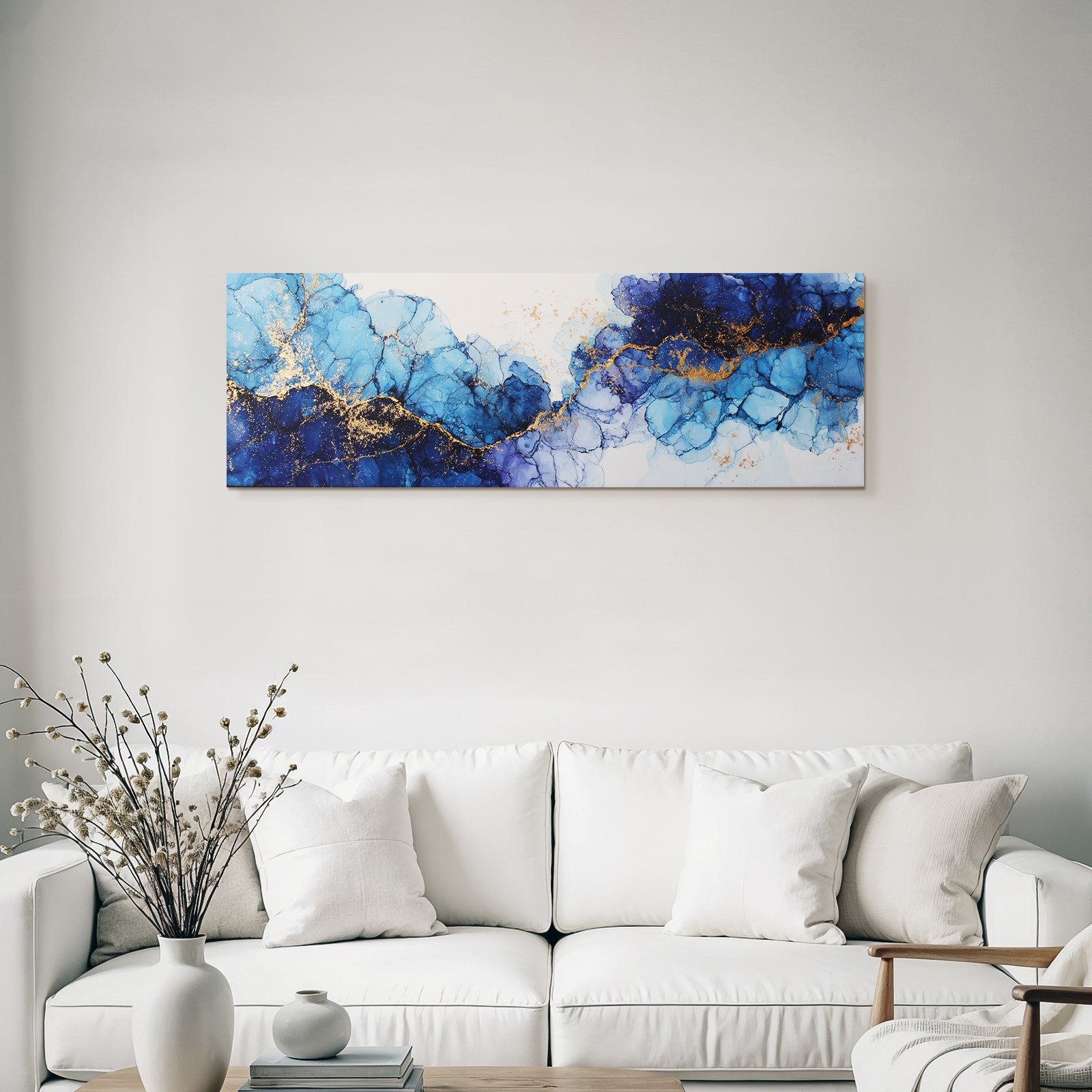 Flüssige Kunst Blau Navy Mit Goldakzenten