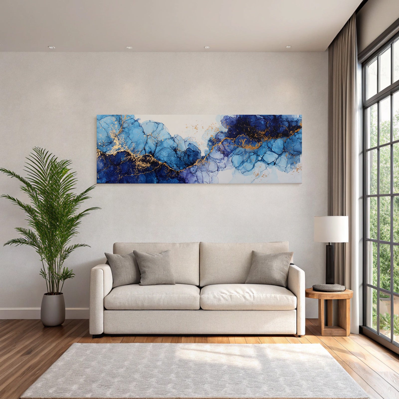Flüssige Kunst Blau Navy Mit Goldakzenten