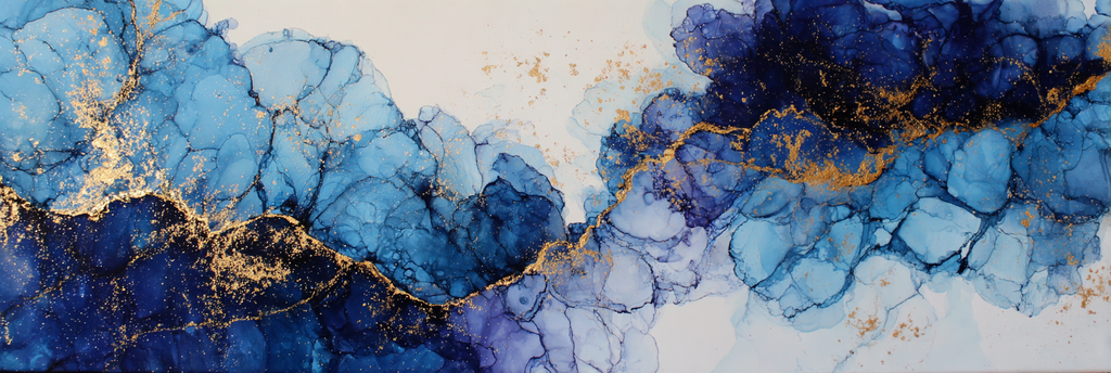 Flüssige Kunst Blau Navy Mit Goldakzenten | Abstrakt | Stilrichtungen