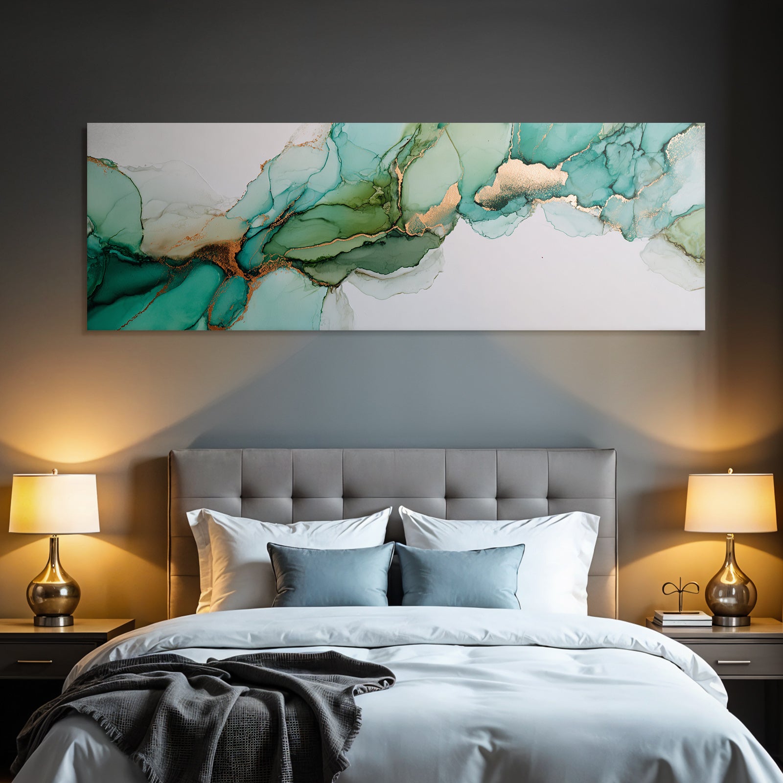 Flüssige Kunst In Turquose Und Grun Mit Goldakzenten