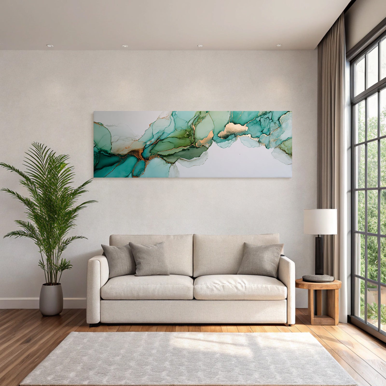 Flüssige Kunst In Turquose Und Grun Mit Goldakzenten