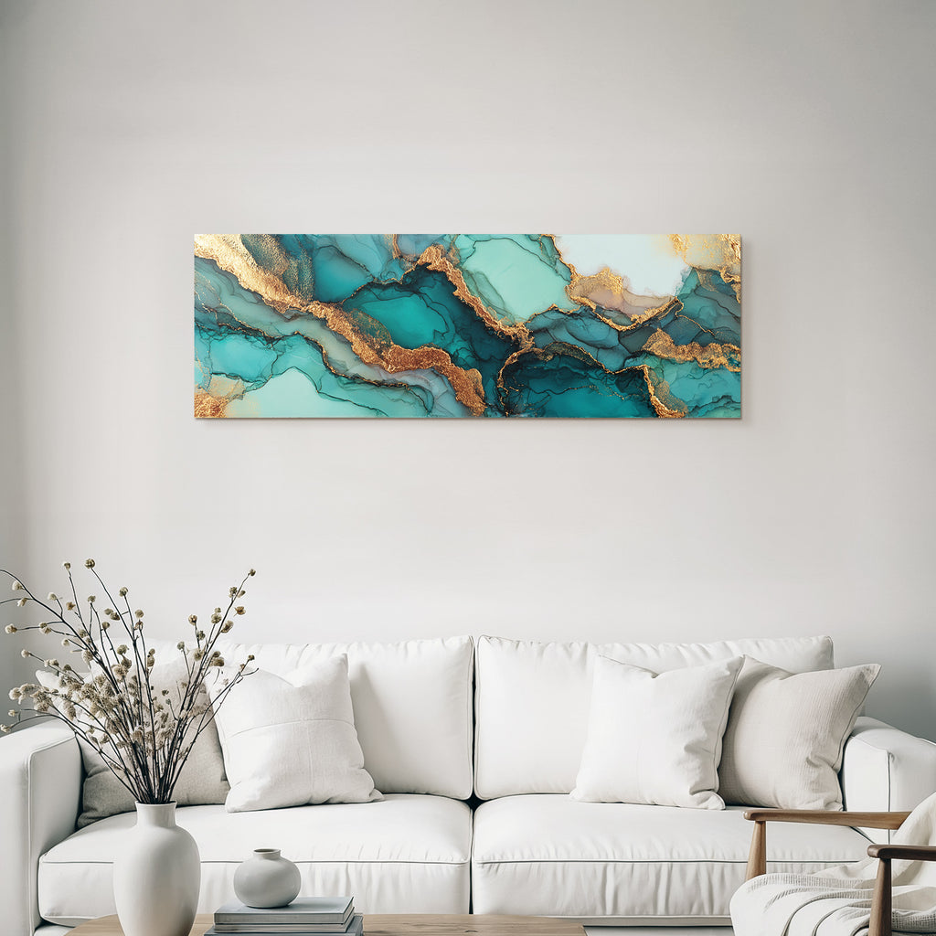 Flüssige Kunst Mit Türkis Und Goldakzenten
