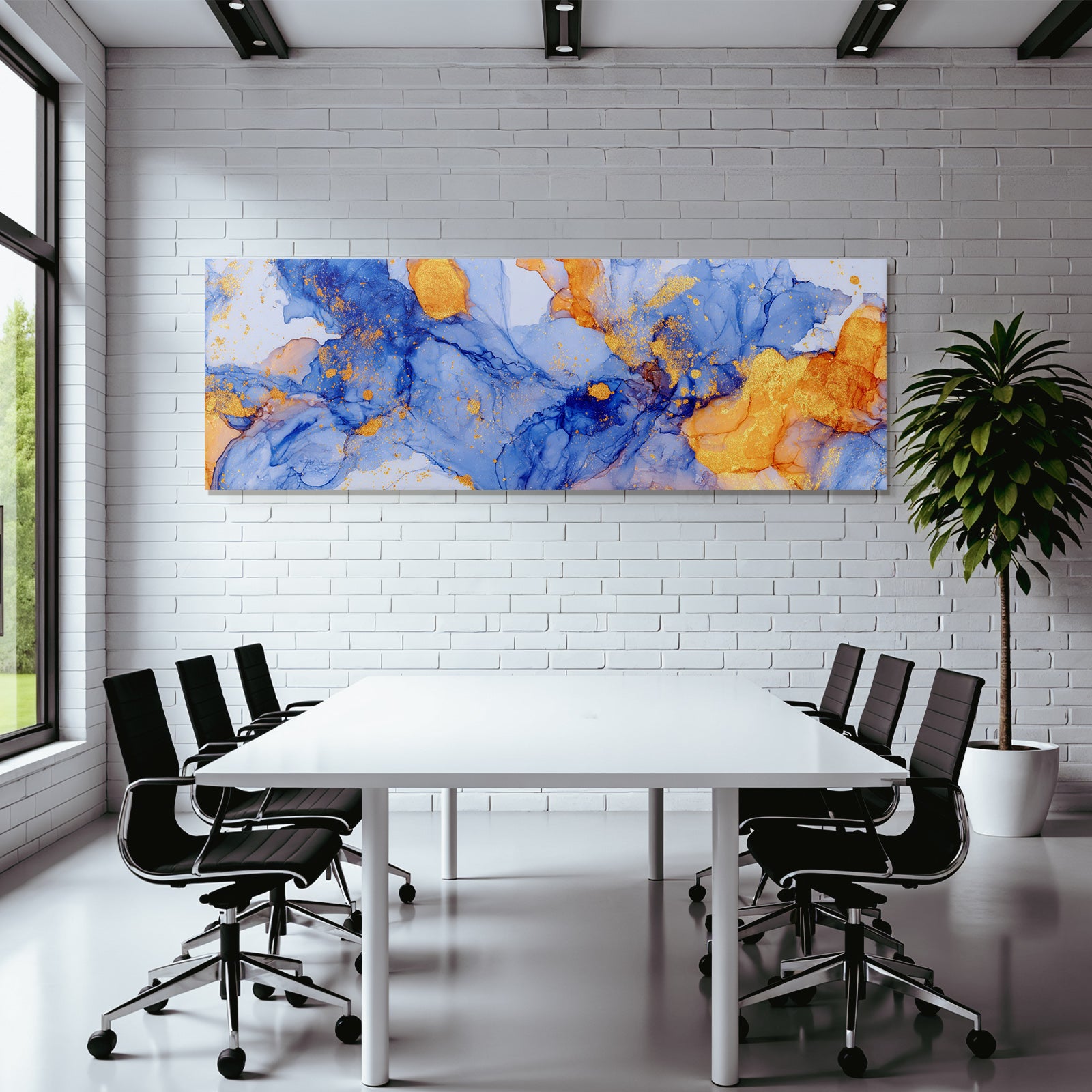 Flüssige Kunst Vibrantes Blau Orange Mit Goldakzenten
