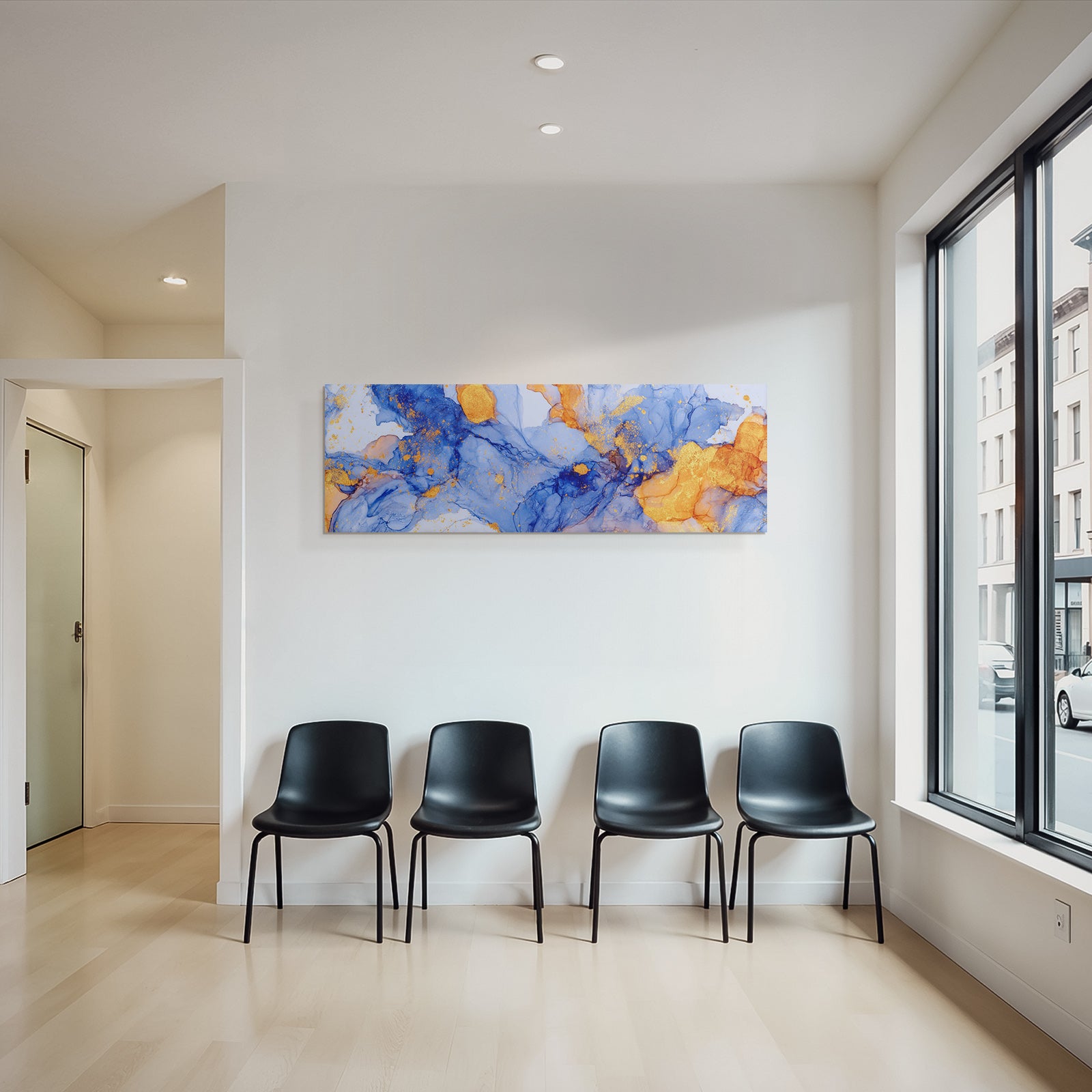 Flüssige Kunst Vibrantes Blau Orange Mit Goldakzenten