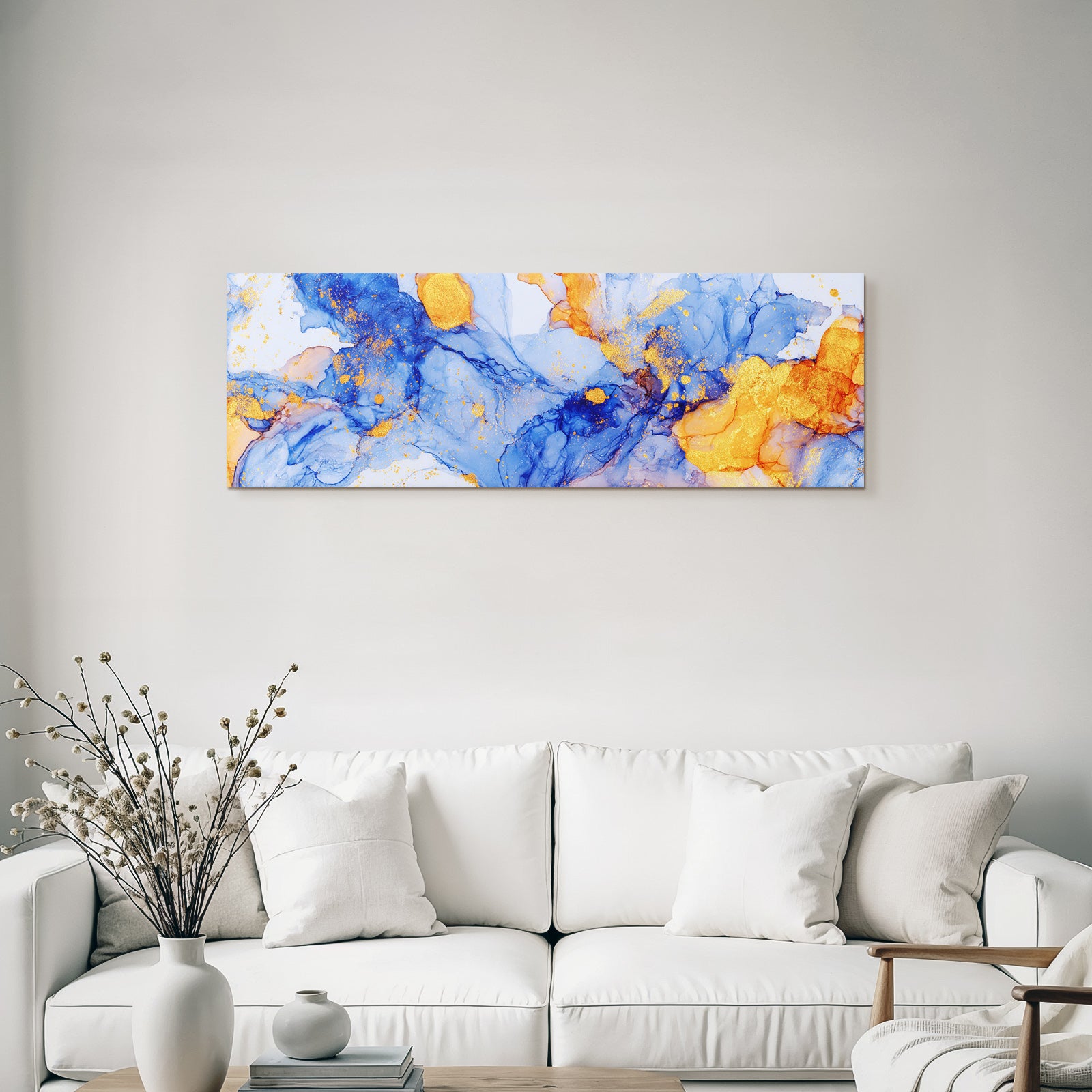 Flüssige Kunst Vibrantes Blau Orange Mit Goldakzenten