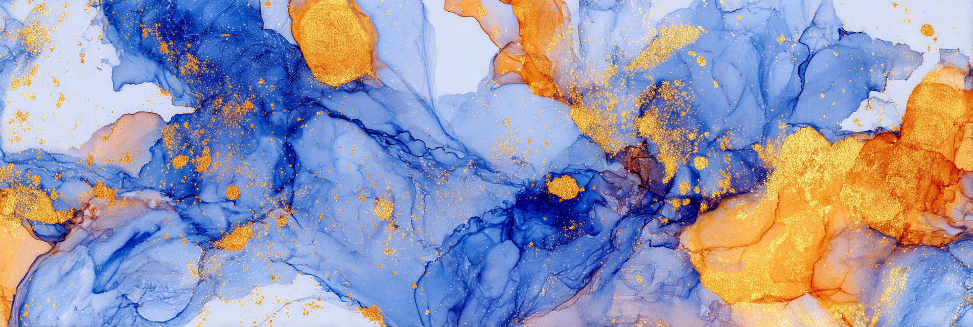 Flüssige Kunst Vibrantes Blau Orange Mit Goldakzenten | Abstrakt | Stilrichtungen