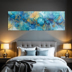Fluid Art Blue Golden Marbled Texture