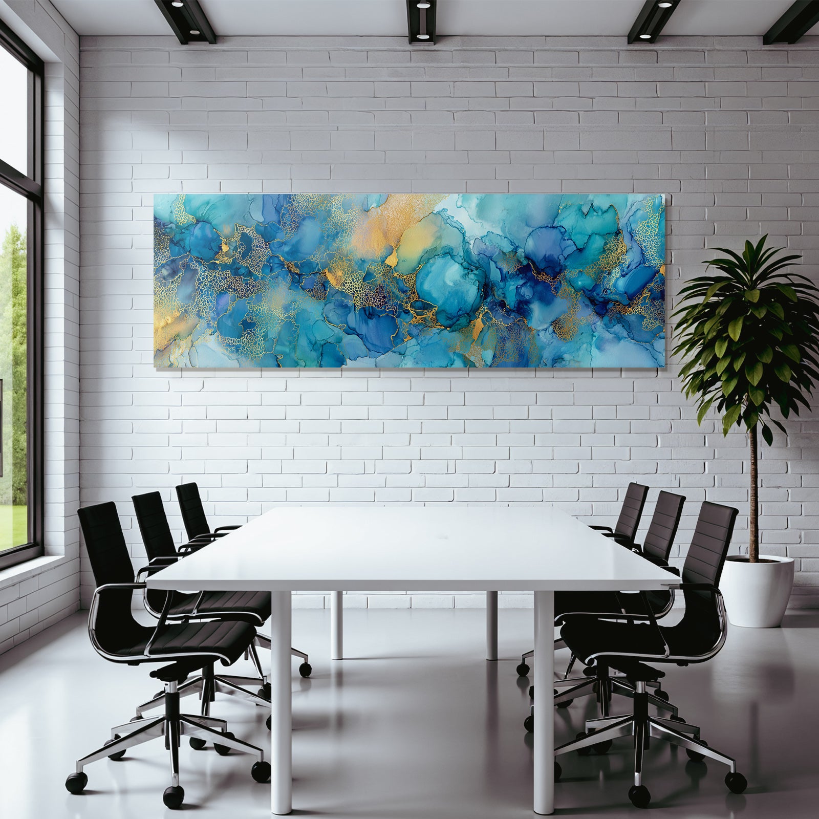 Fluid Art Blue Golden Marbled Texture