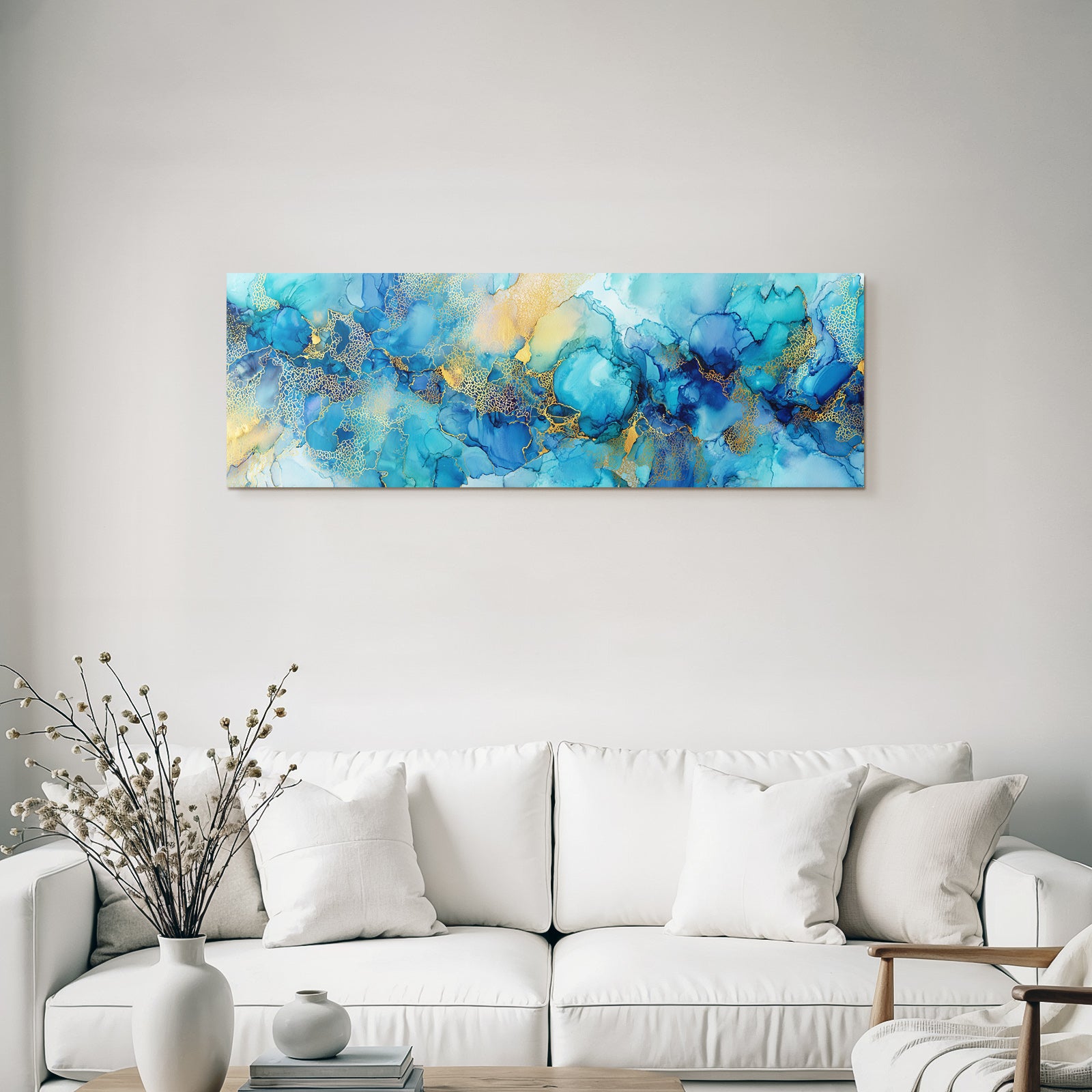 Fluid Art Blue Golden Marbled Texture