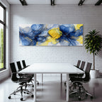 Fluid Art Design Mit Tiefblau Gelb Und Goldakzenten
