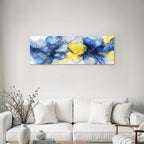 Fluid Art Design Mit Tiefblau Gelb Und Goldakzenten