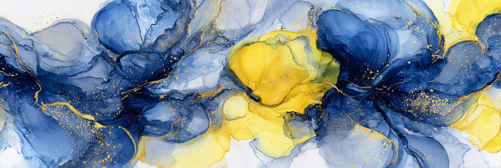 Fluid Art Design Mit Tiefblau Gelb Und Goldakzenten | Abstrakt | Stilrichtungen