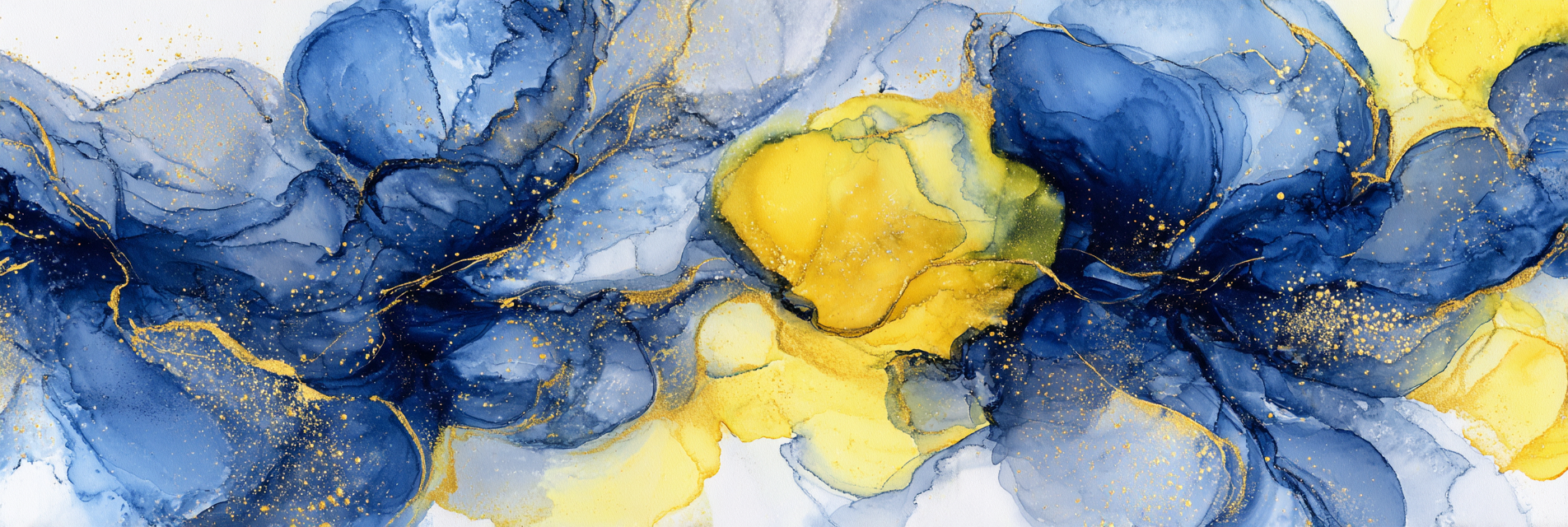 Fluid Art Design Mit Tiefblau Gelb Und Goldakzenten | Abstrakt | Stilrichtungen