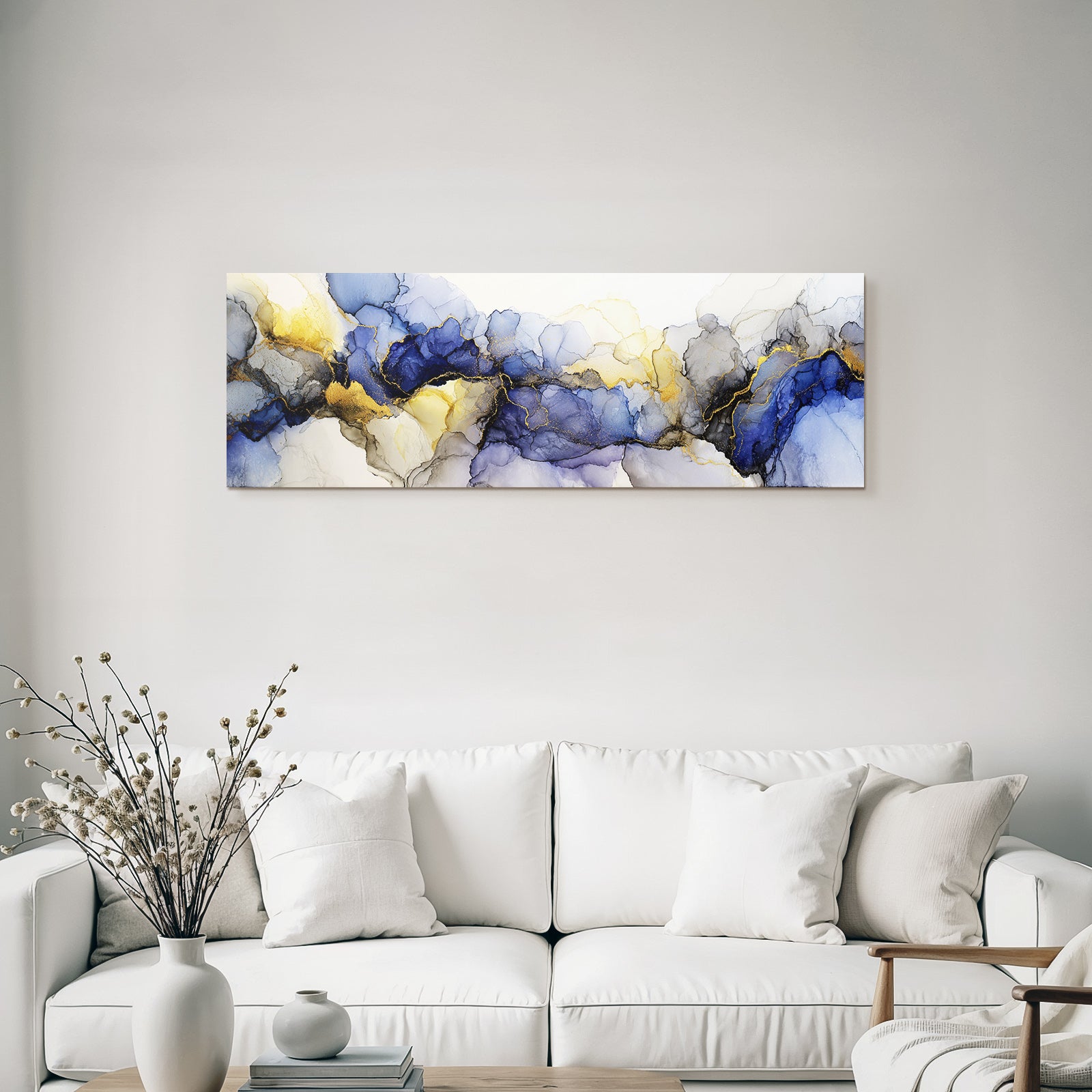 Fluid Art Mit Blaün Und Goldenen Farben