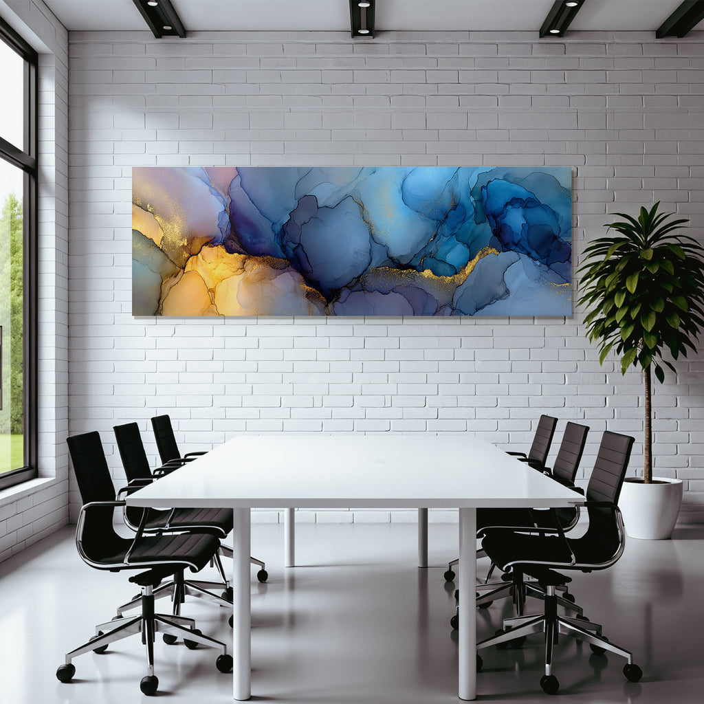 Fluid Art Mit Goldakzenten Blau Pfirsich Lila