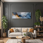 Fluid Painting Blue Grey With Gold Accents