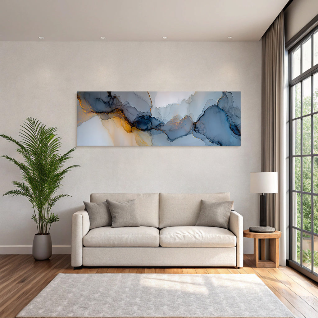 Fluid Painting Blue Grey With Gold Accents