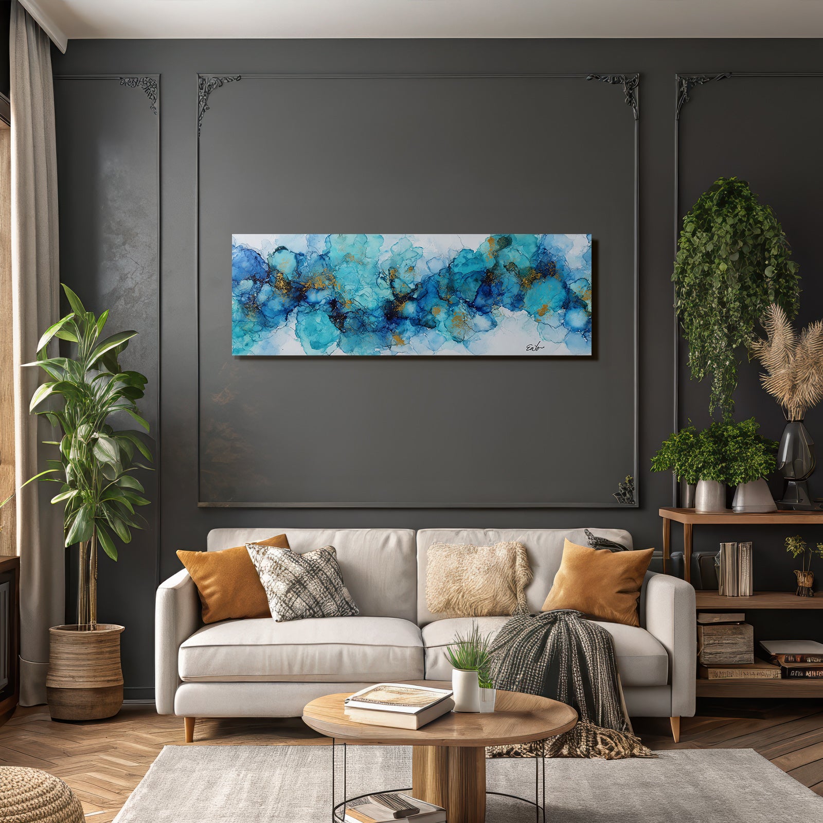 Fluide Art Blau Türkis Goldakzente