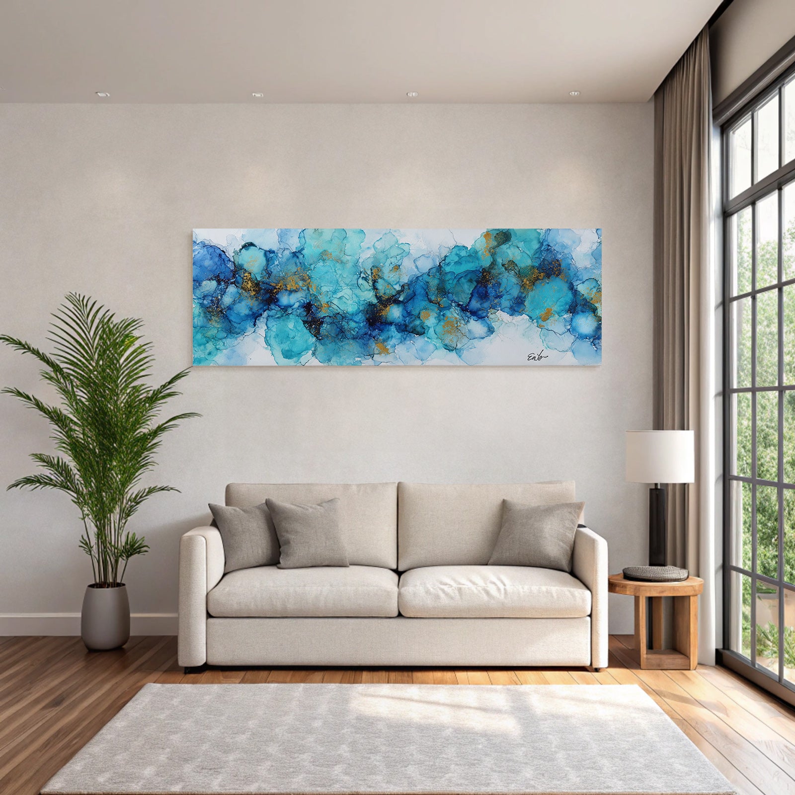 Fluide Art Blau Türkis Goldakzente