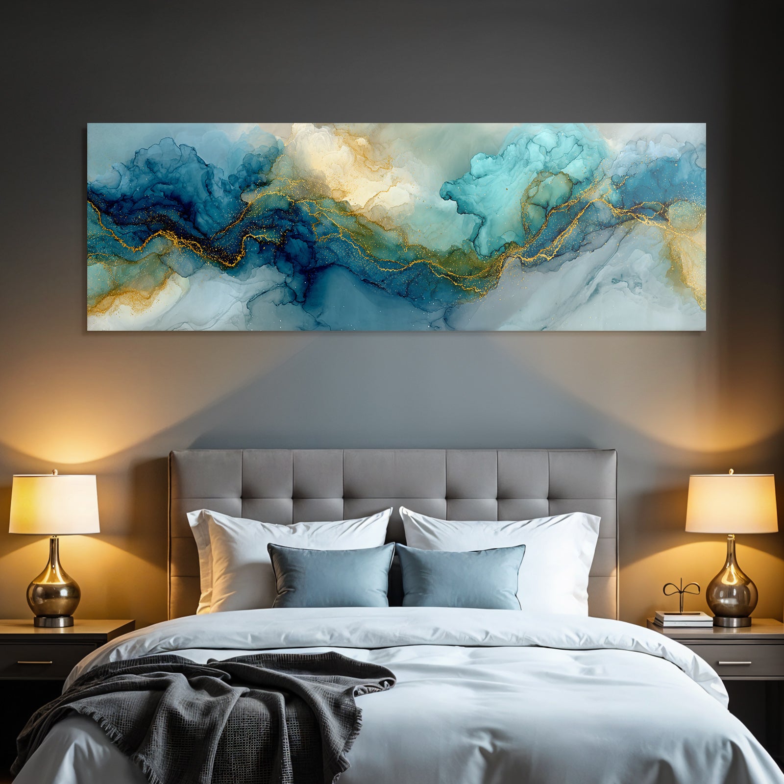 Fluide Kunst Mit Blau Aquamarin Und Gold