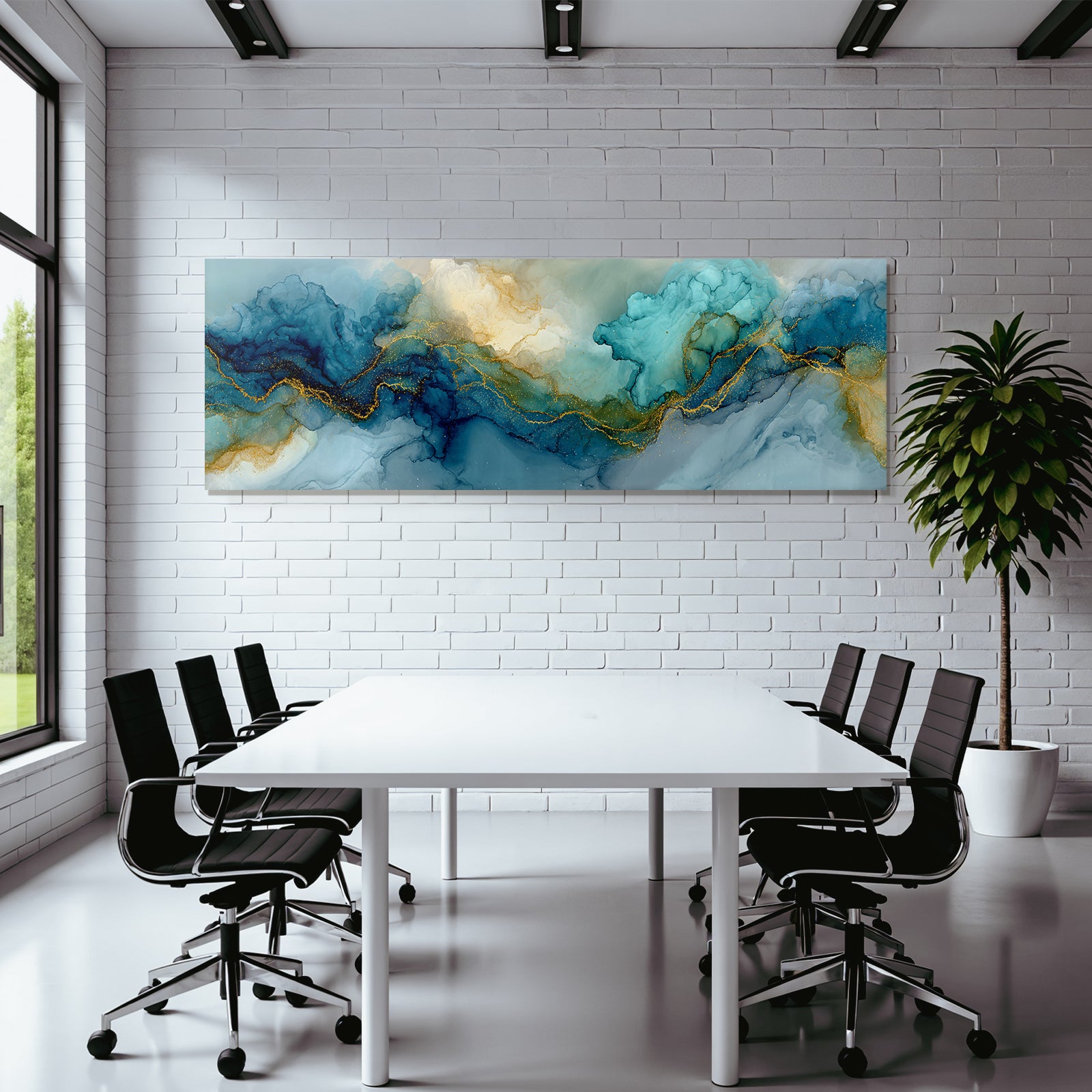 Fluide Kunst Mit Blau Aquamarin Und Gold