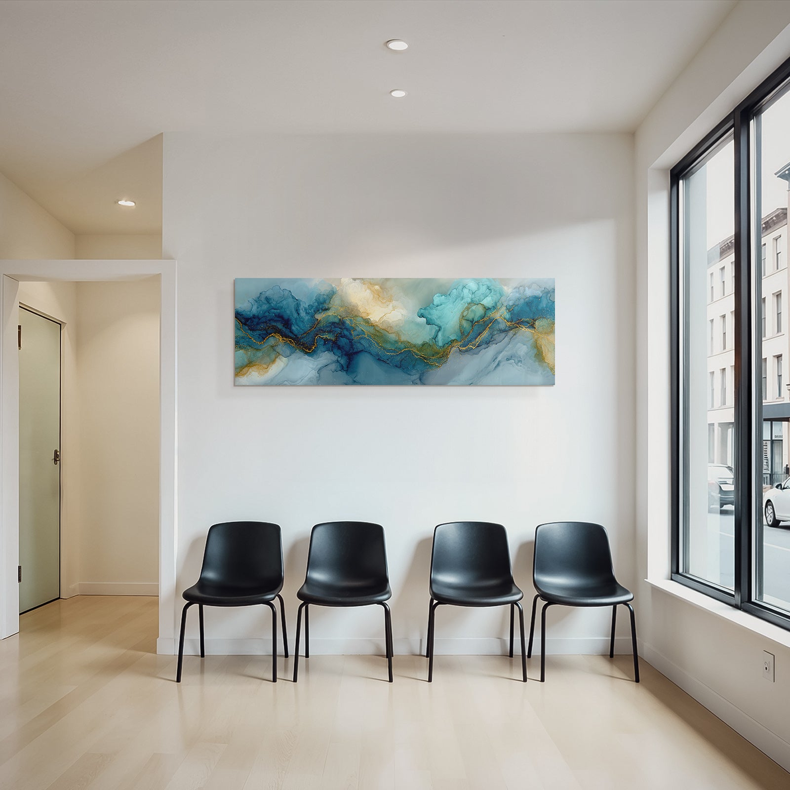 Fluide Kunst Mit Blau Aquamarin Und Gold