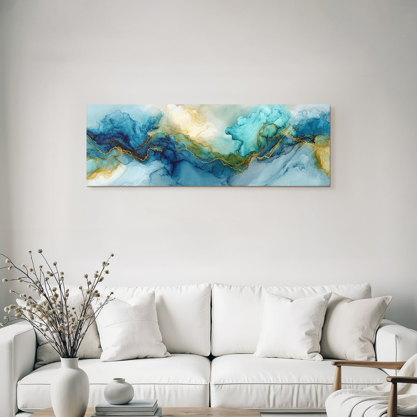 Fluide Kunst Mit Blau Aquamarin Und Gold