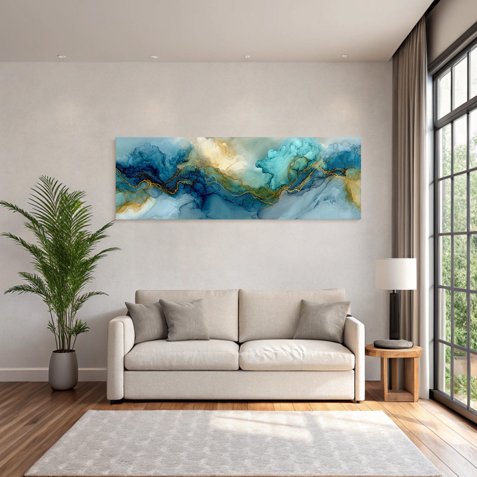 Fluide Kunst Mit Blau Aquamarin Und Gold