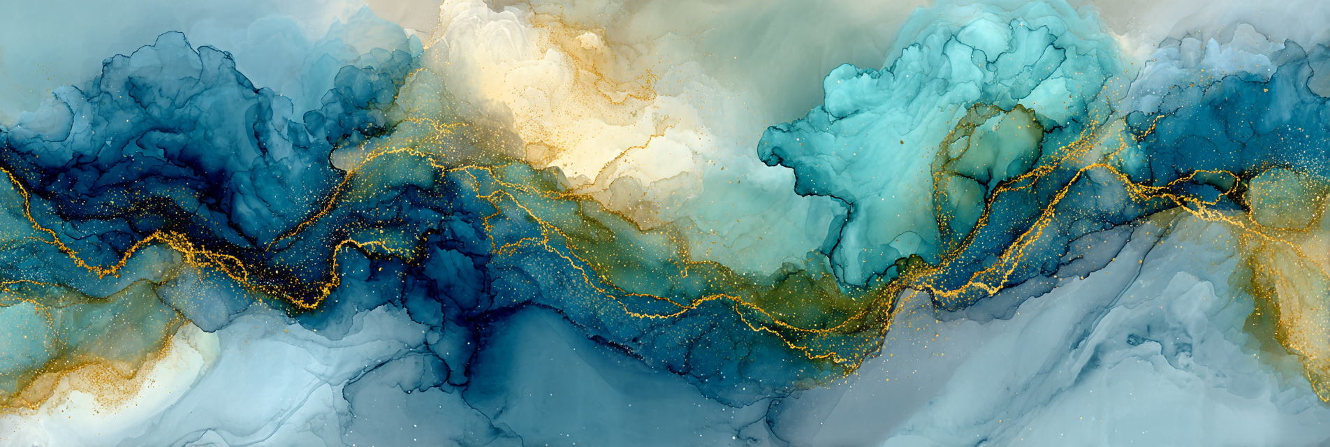 Fluide Kunst Mit Blau Aquamarin Und Gold | Abstrakt | Stilrichtungen