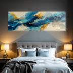 Kunst Blau Gold Grau Flussende Pinselstriche