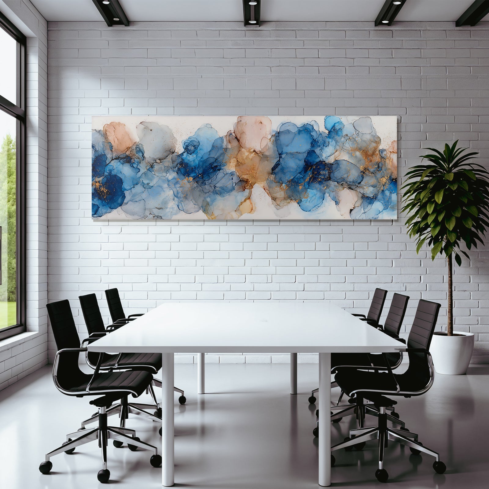 Kunst Fliessende Linien Blautone Rosenrosa Goldakzente
