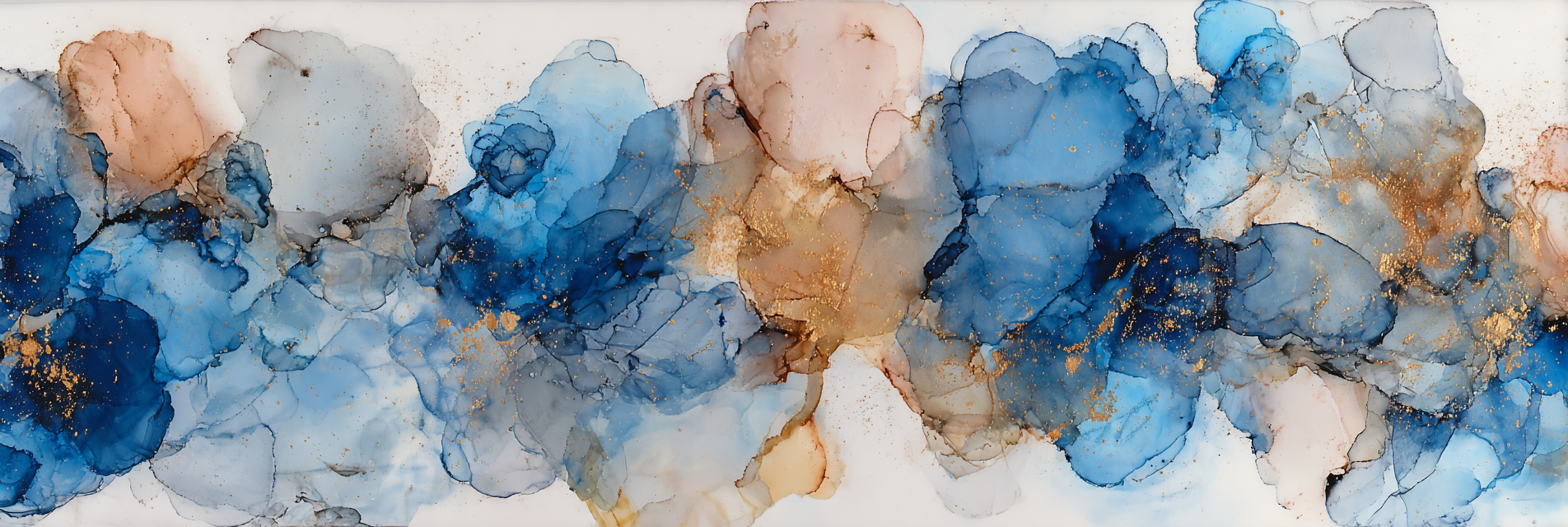 Kunst Fliessende Linien Blautone Rosenrosa Goldakzente | Abstrakt | Stilrichtungen