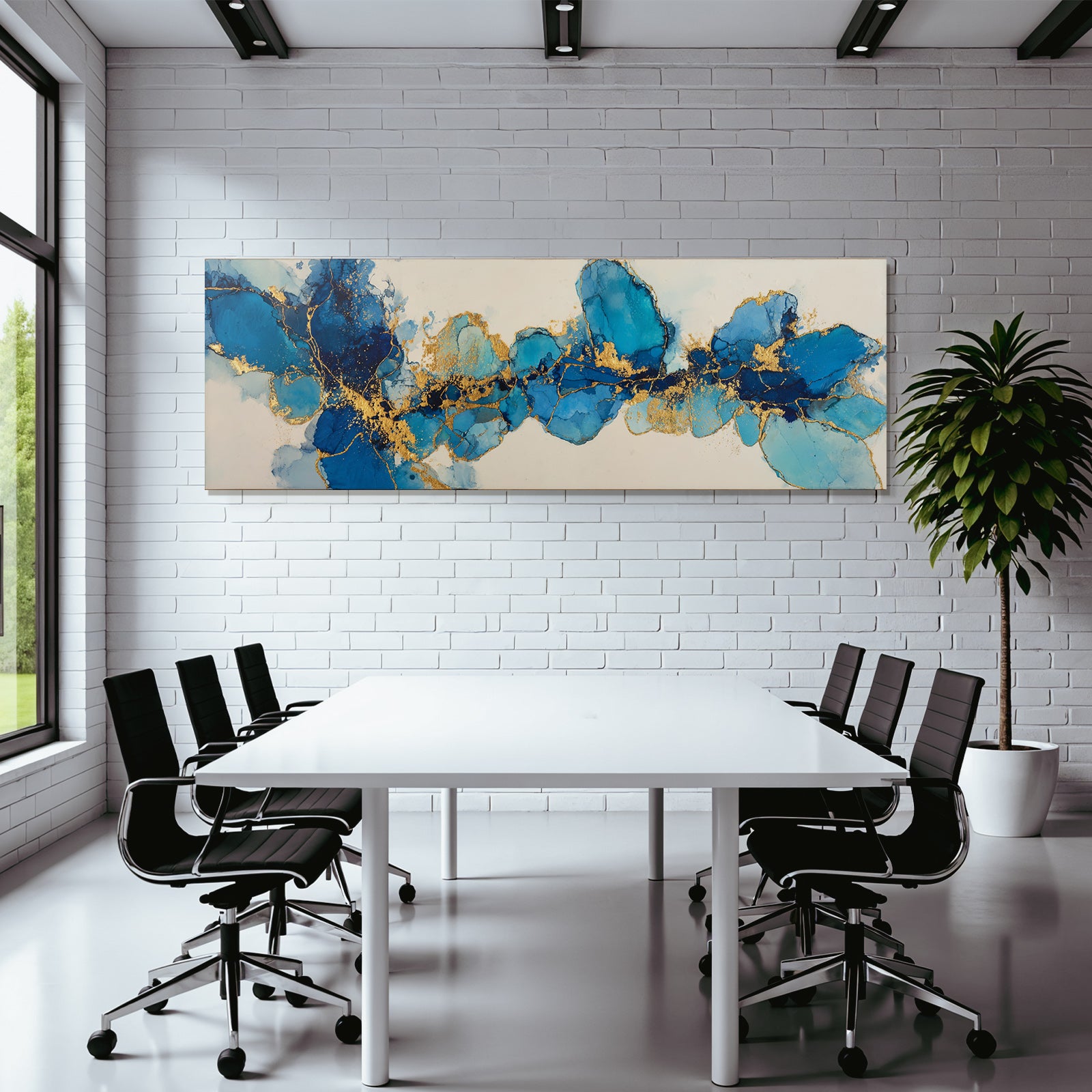 Kunst Mit Blaün Farbtönen Und Goldenen Akzenten