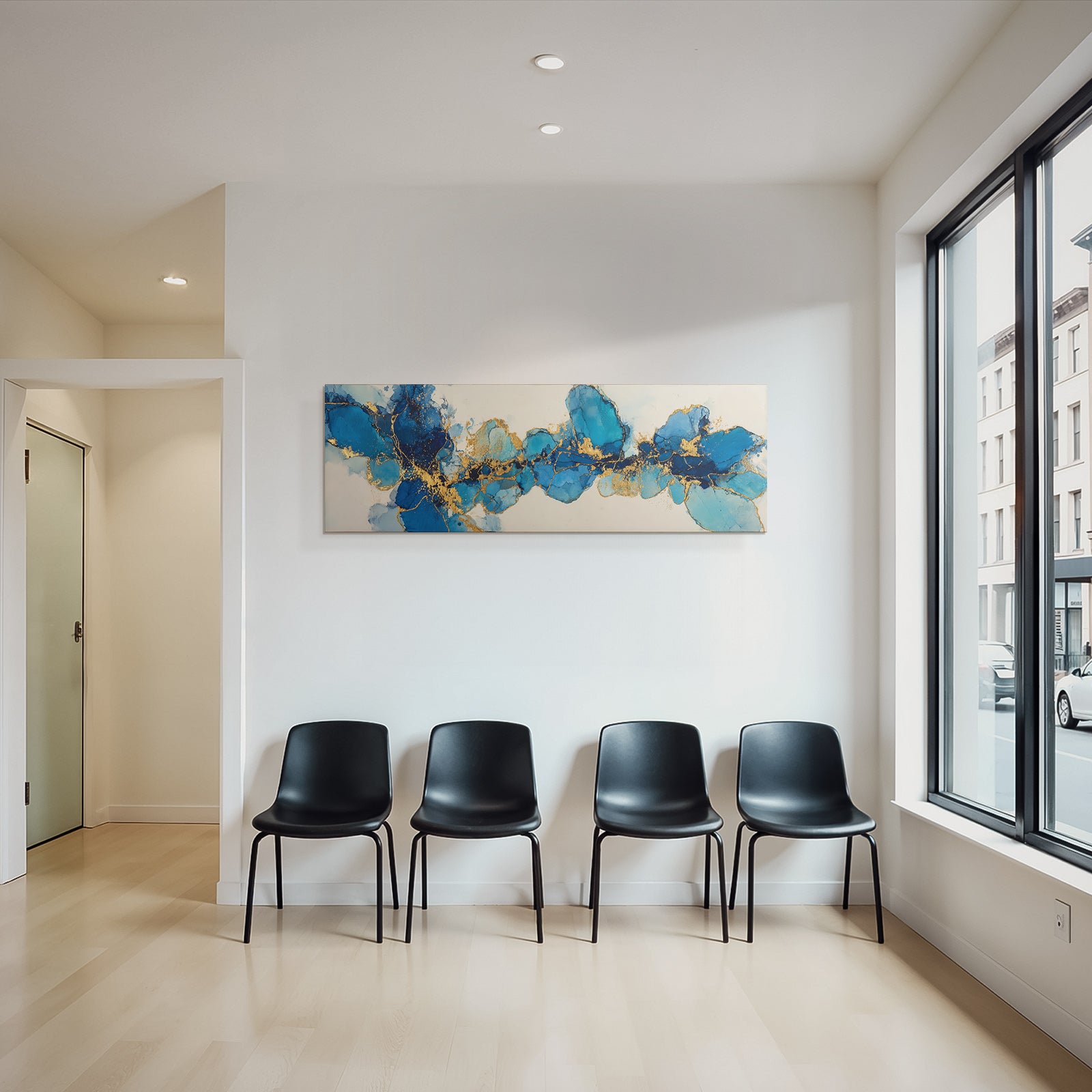 Kunst Mit Blaün Farbtönen Und Goldenen Akzenten