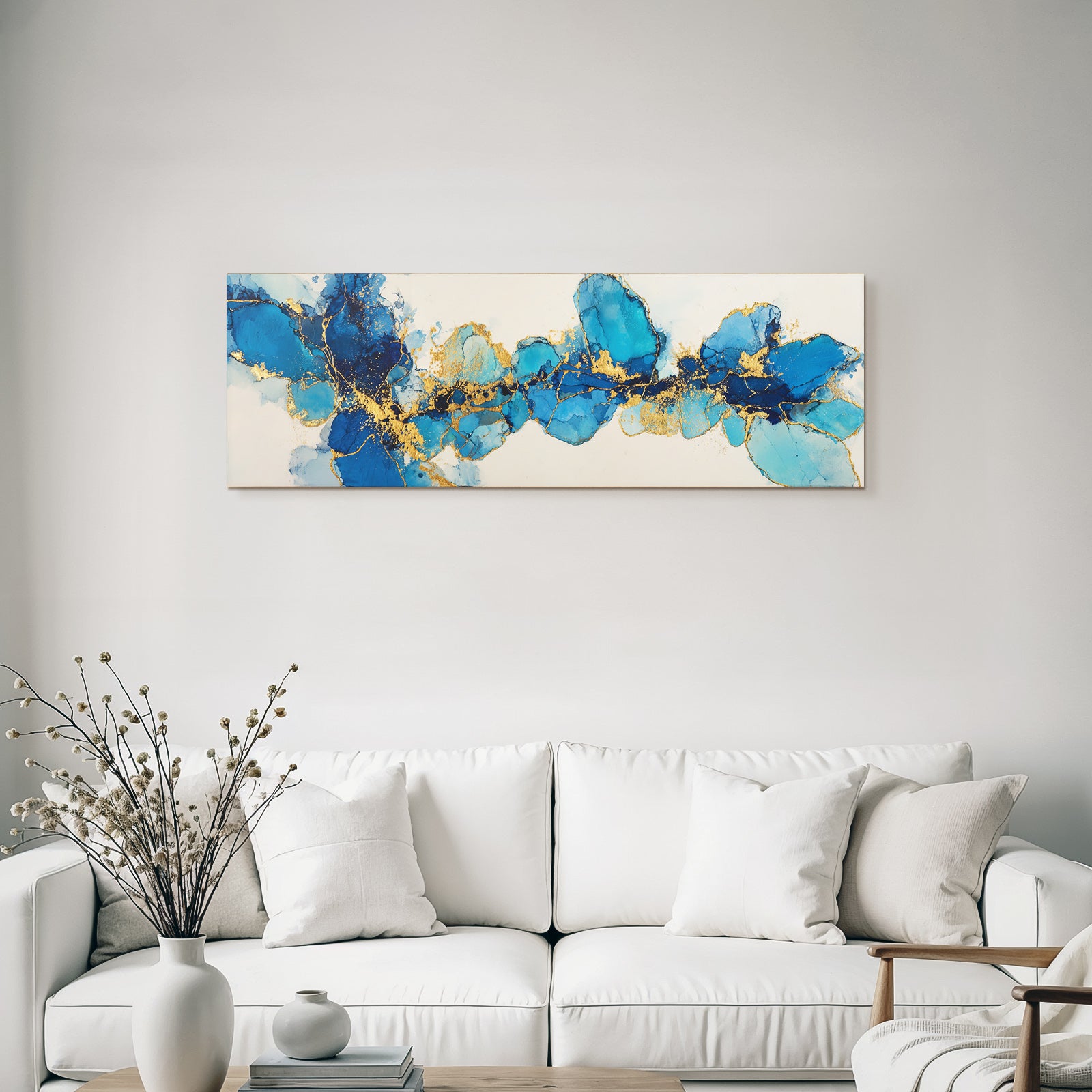 Kunst Mit Blaün Farbtönen Und Goldenen Akzenten