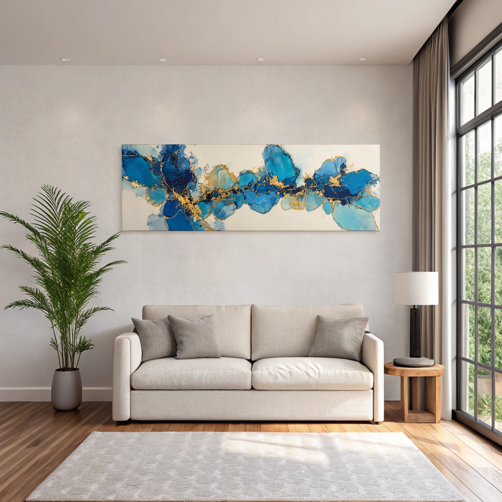 Kunst Mit Blaün Farbtönen Und Goldenen Akzenten